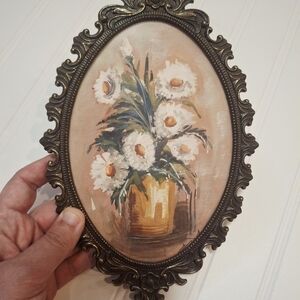 Vintage Hand Painted Floral Oval Wall Art